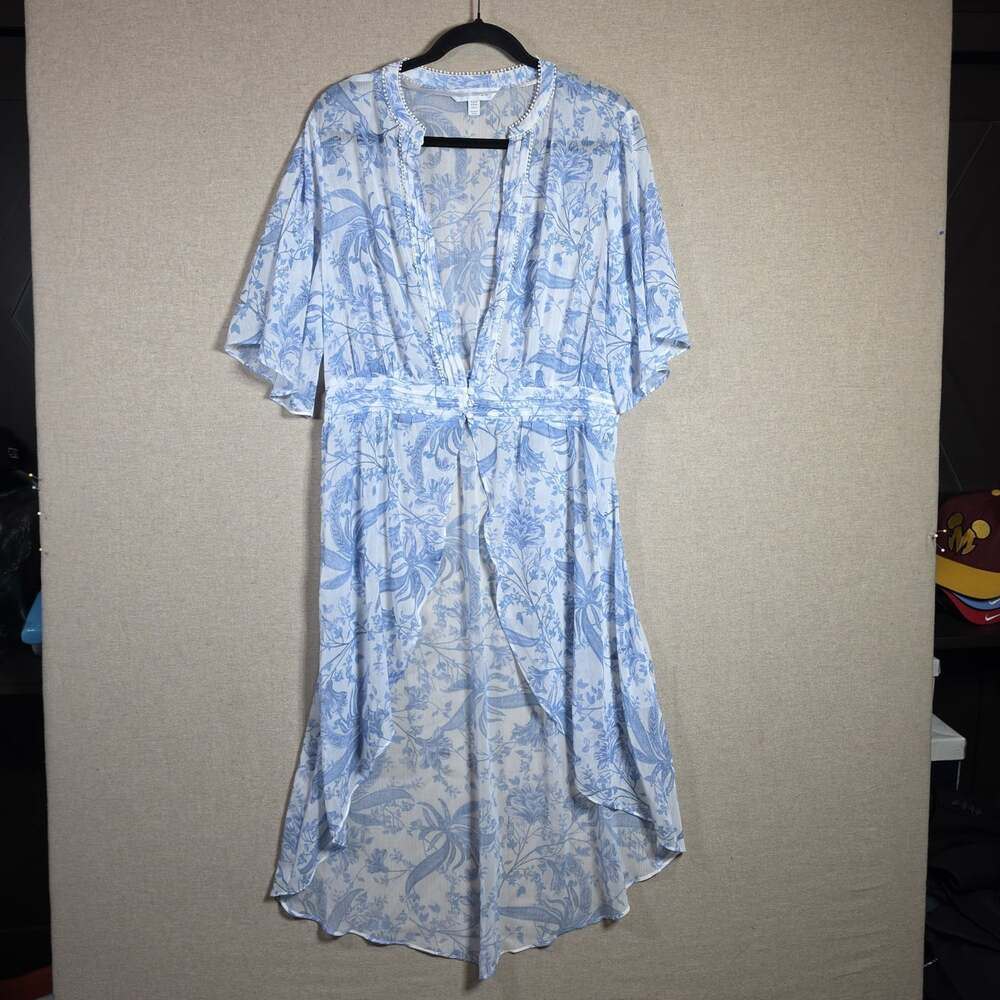 Forever New Cover Up Dress Womens 12 Open Front Blue And White Floral